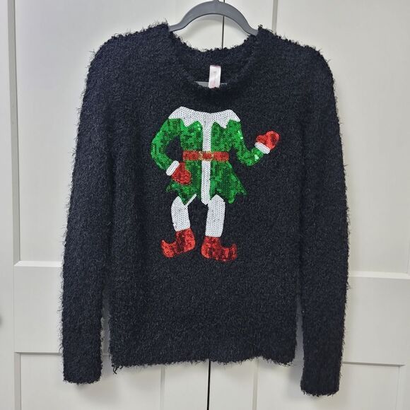 No boundaries sequined elf ugly Christmas sweater, large - Picture 3 of 7